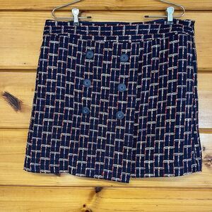 Ann Taylor Loft Navy, Red & White Faux Wrap Tweed Skirt Accent Buttons Size 12